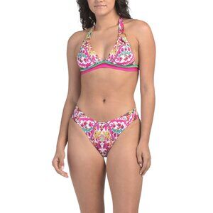 TRINA TURK Multi Hawaiian G Halter And Hipster Bottoms Two-piece Bikini Set
